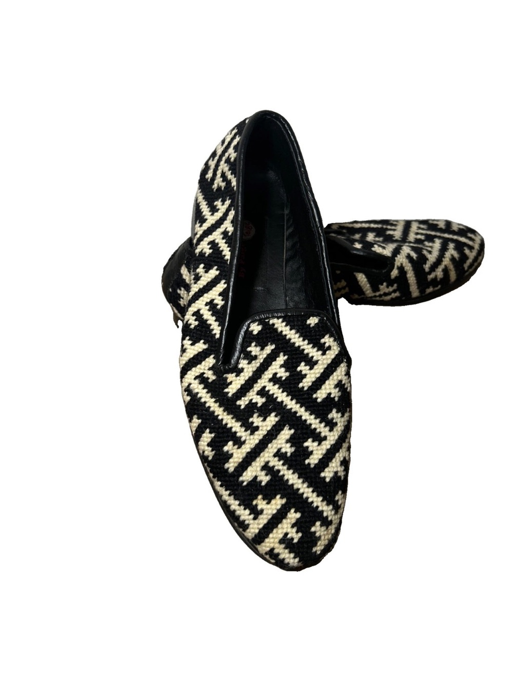 By Paige Needle Point Wool Women’s Shoes Slip On Flat Loafer Black & Cream 8.5